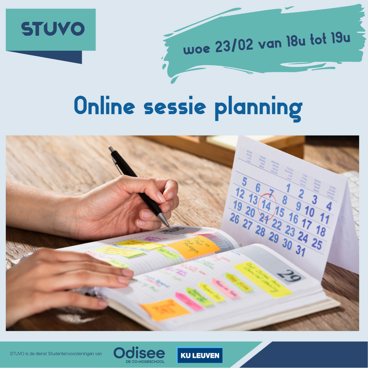 Studerende student met als bijschrift "online sessie planning"