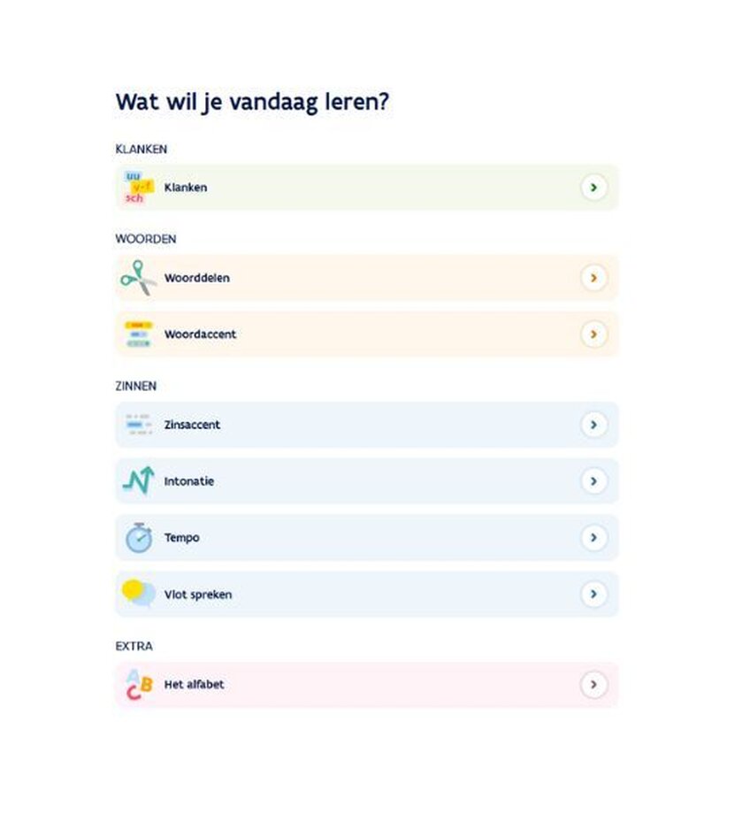 Hier zie je de startpagina van de website Uitsprekend van VDAB. Daarmee kan je je uitspraak oefenen.