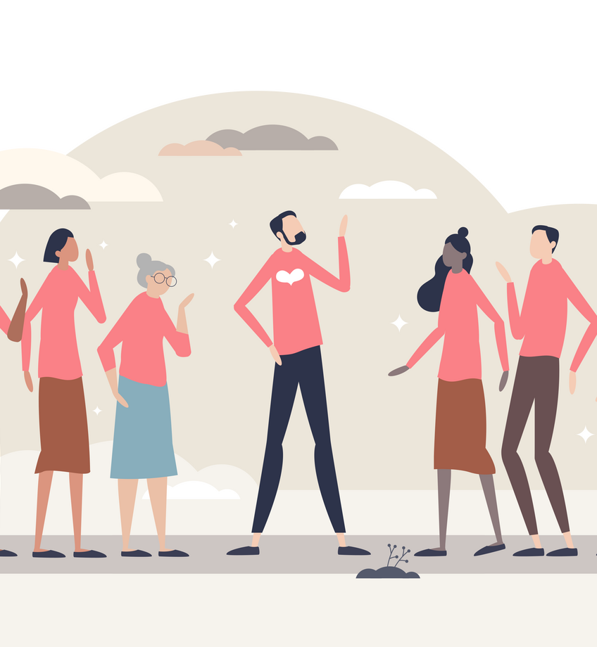 Community service and social valuable work activity event tiny person concept, transparent background.Charity and care by non profit organization to help and support illustration.