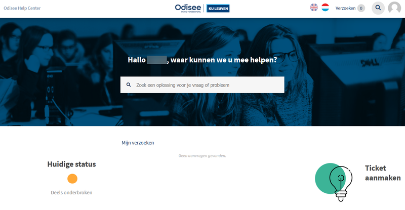 Servicedesk Odisee - startscherm