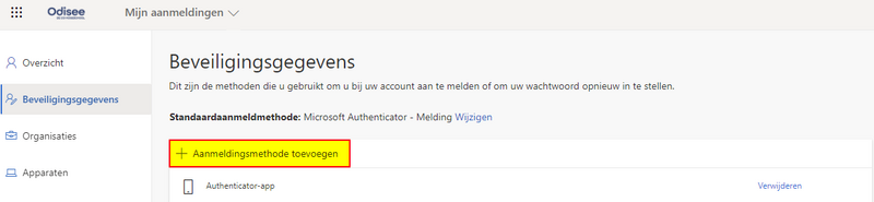 Afbeelding van microsoftportaal "security-info" tabblad "beveiligingsgegevens".