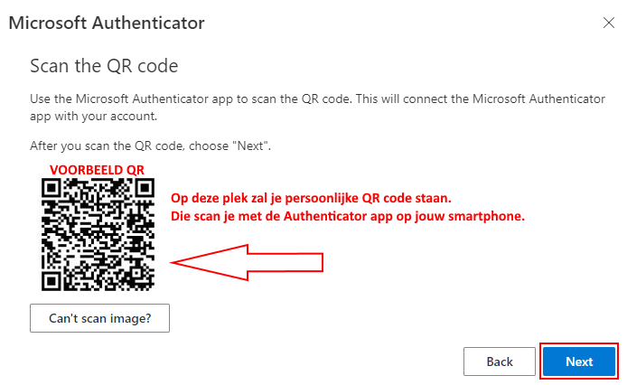 Afbeelding met QR-code die je dient te scannen met de smartphone app.