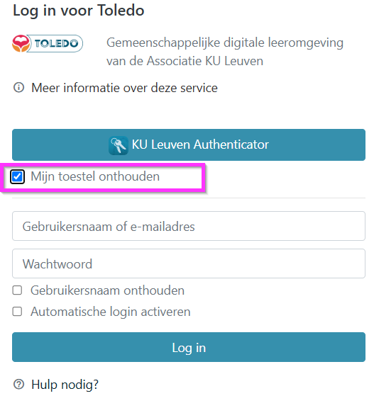 Login KU Leuven gebruikerstip onthoud mijn toestel
