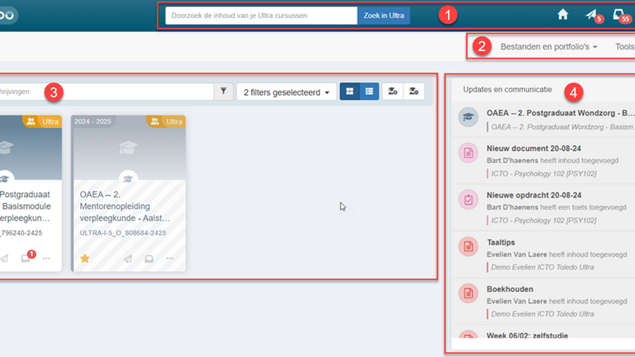 Screenshot van de Toledo startpagina