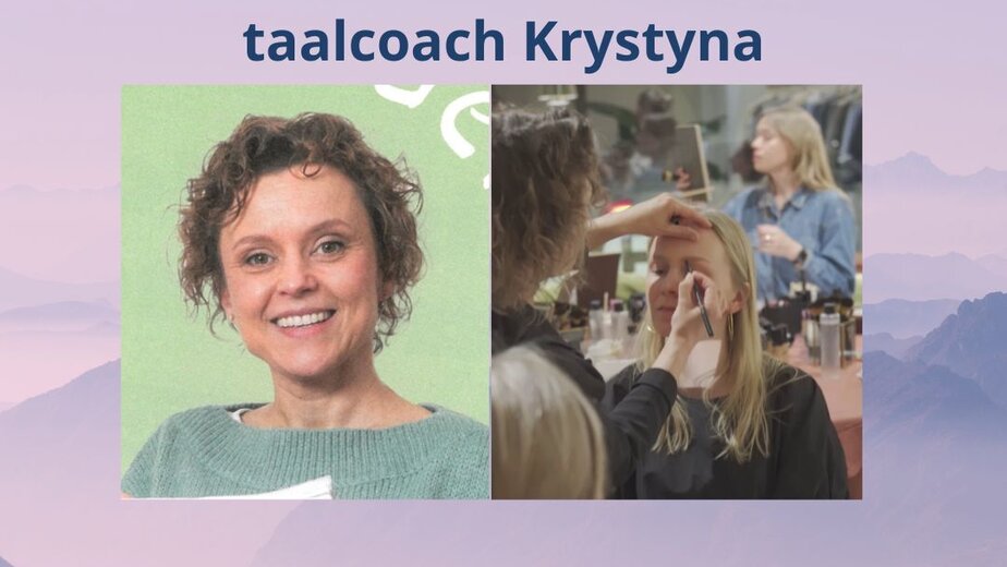 Hier zie je een foto van de taalcoach Krystyna met rechts ernaast een foto van haar hobby.